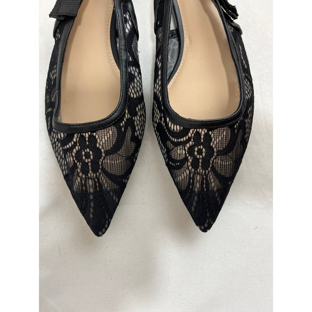 A New Day Womens Black Lace Pointed Toe Slingback Flats with Bow Detail Size 8 - Picture 2 of 6